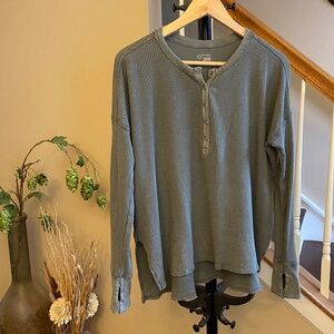 Offline by Aerie Waffle Knit Oversized Henley Top Green Thermal Sz XS